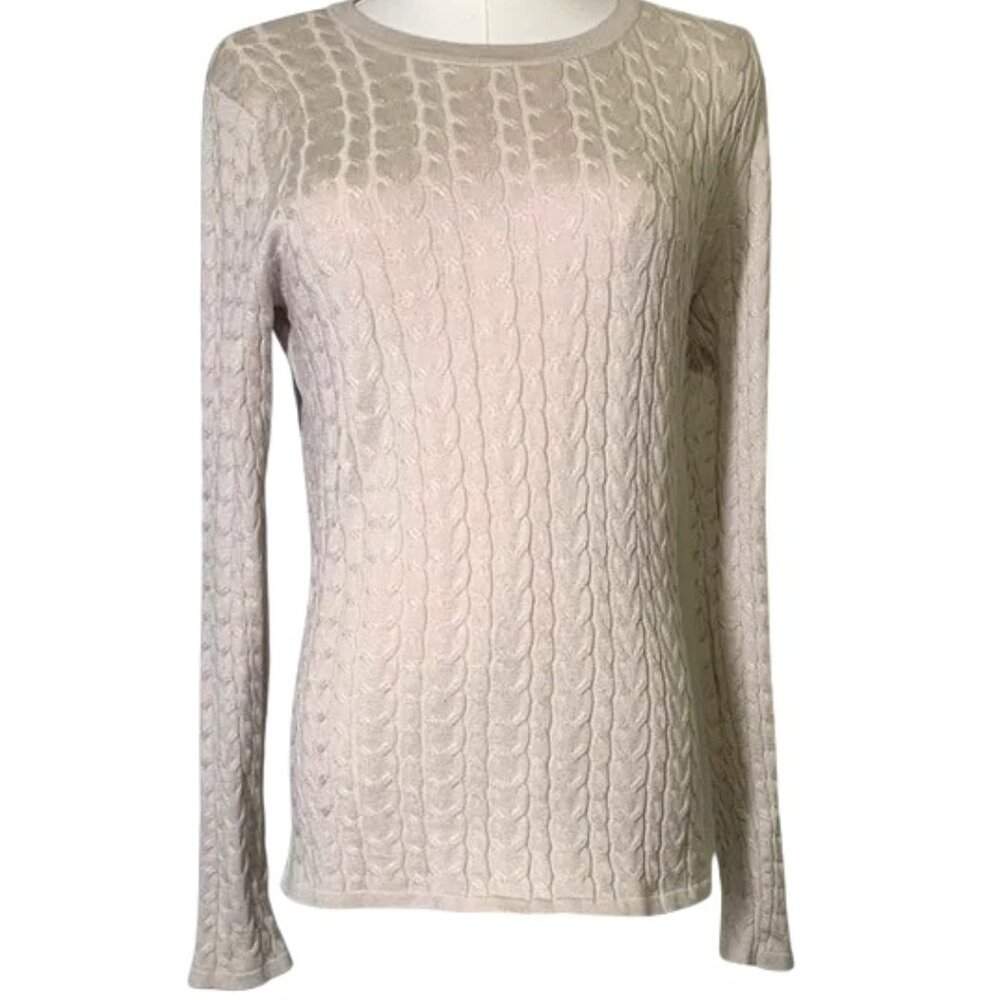 Tahari Cream Cable Knit Sweater. EUC. Size L.